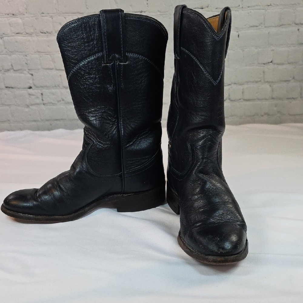 Justin L3057 Roper Boots Women 4 B Navy Blue Leather Good Vintage Western USA